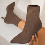 Sock Ankle Boots Knit Pointed Toe Stiletto Heel Women's – Office, Casual, Party Gift