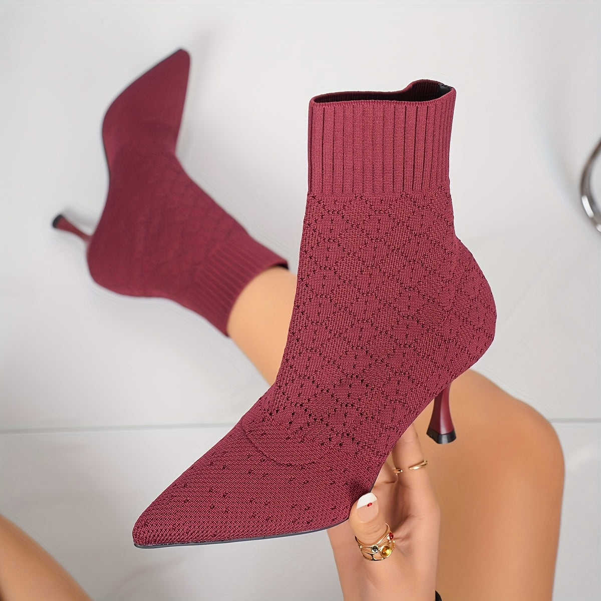 Sock Ankle Boots Knit Pointed Toe Stiletto Heel Women's – Office, Casual, Party Gift