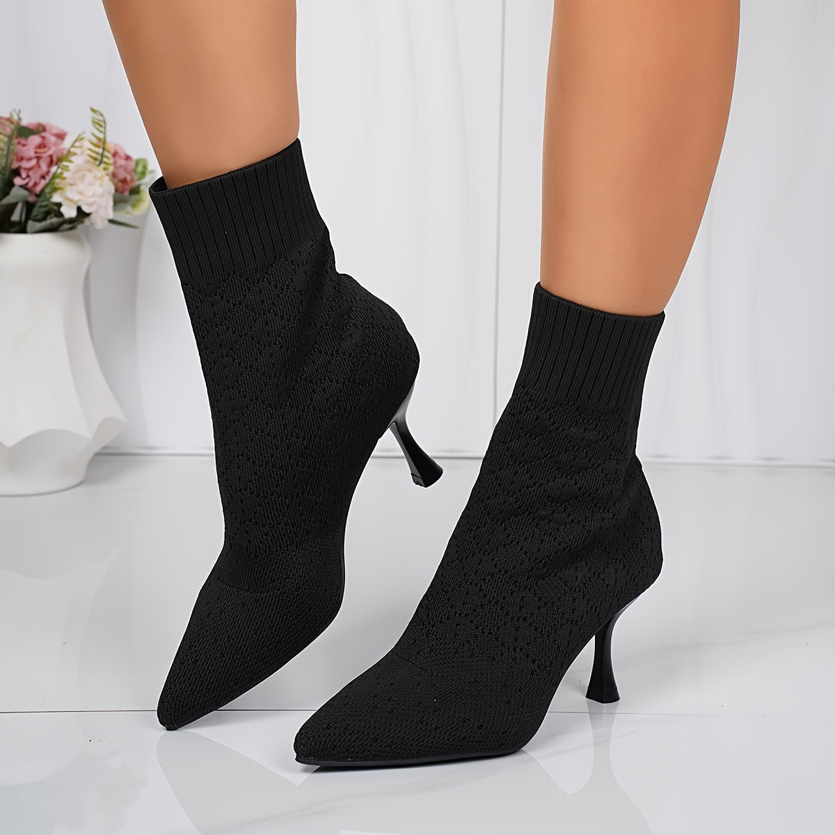 Sock Ankle Boots Knit Pointed Toe Stiletto Heel Women's – Office, Casual, Party Gift