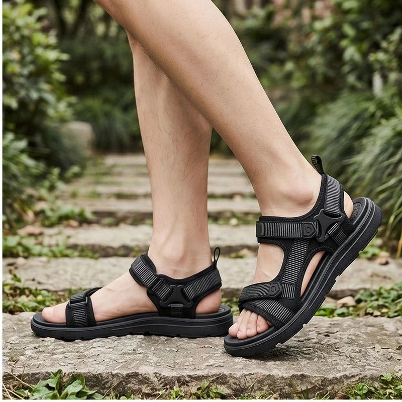 Sport Sandals Men's Black Adjustable Strap Open-Toe – Outdoor, Casual Everyday Walking
