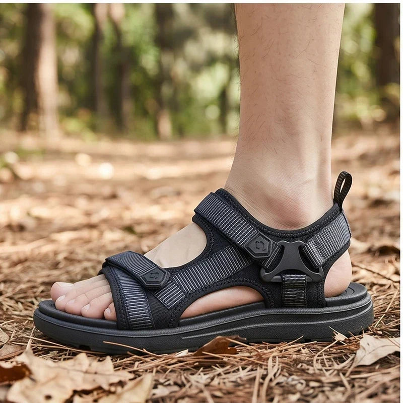 Sport Sandals Men's Black Adjustable Strap Open-Toe – Outdoor, Casual Everyday Walking