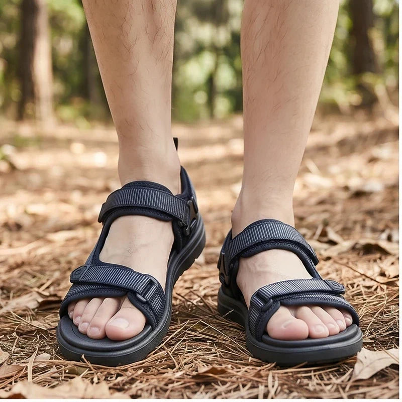 Sport Sandals Men's Black Adjustable Strap Open-Toe – Outdoor, Casual Everyday Walking