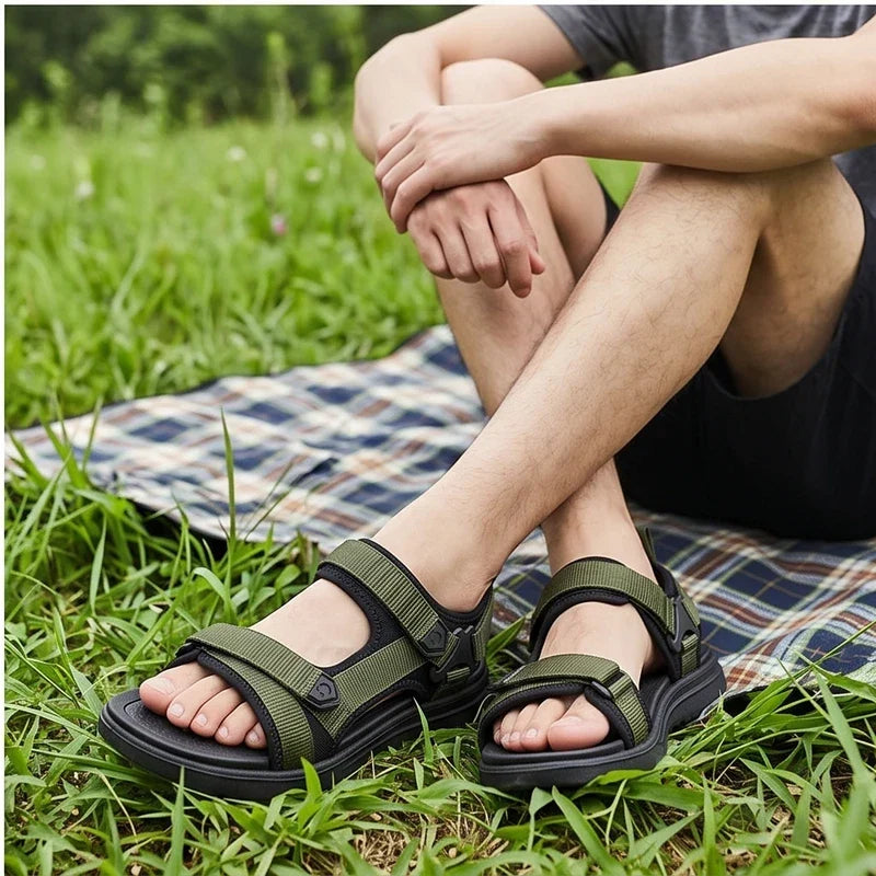 Sport Sandals Men's Black Adjustable Strap Open-Toe – Outdoor, Casual Everyday Walking
