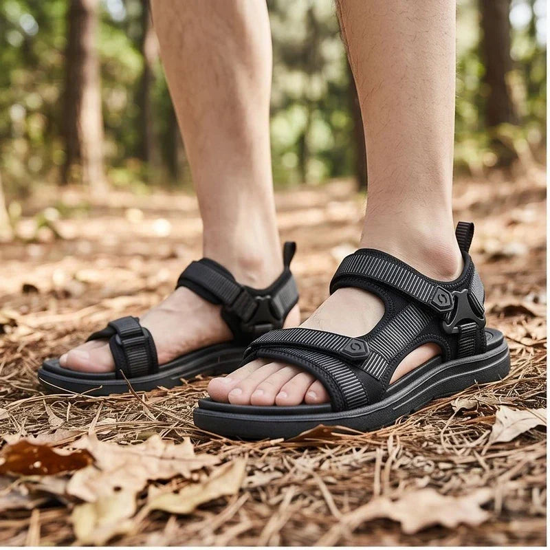 Sport Sandals Men's Black Adjustable Strap Open-Toe – Outdoor, Casual Everyday Walking