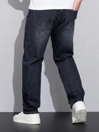 Straight-Leg Denim Jeans Men's Blue Washed Stretch – Casual, Office, Everyday, Gift