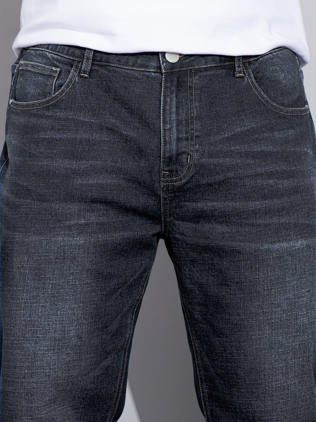 Straight-Leg Denim Jeans Men's Blue Washed Stretch – Casual, Office, Everyday, Gift