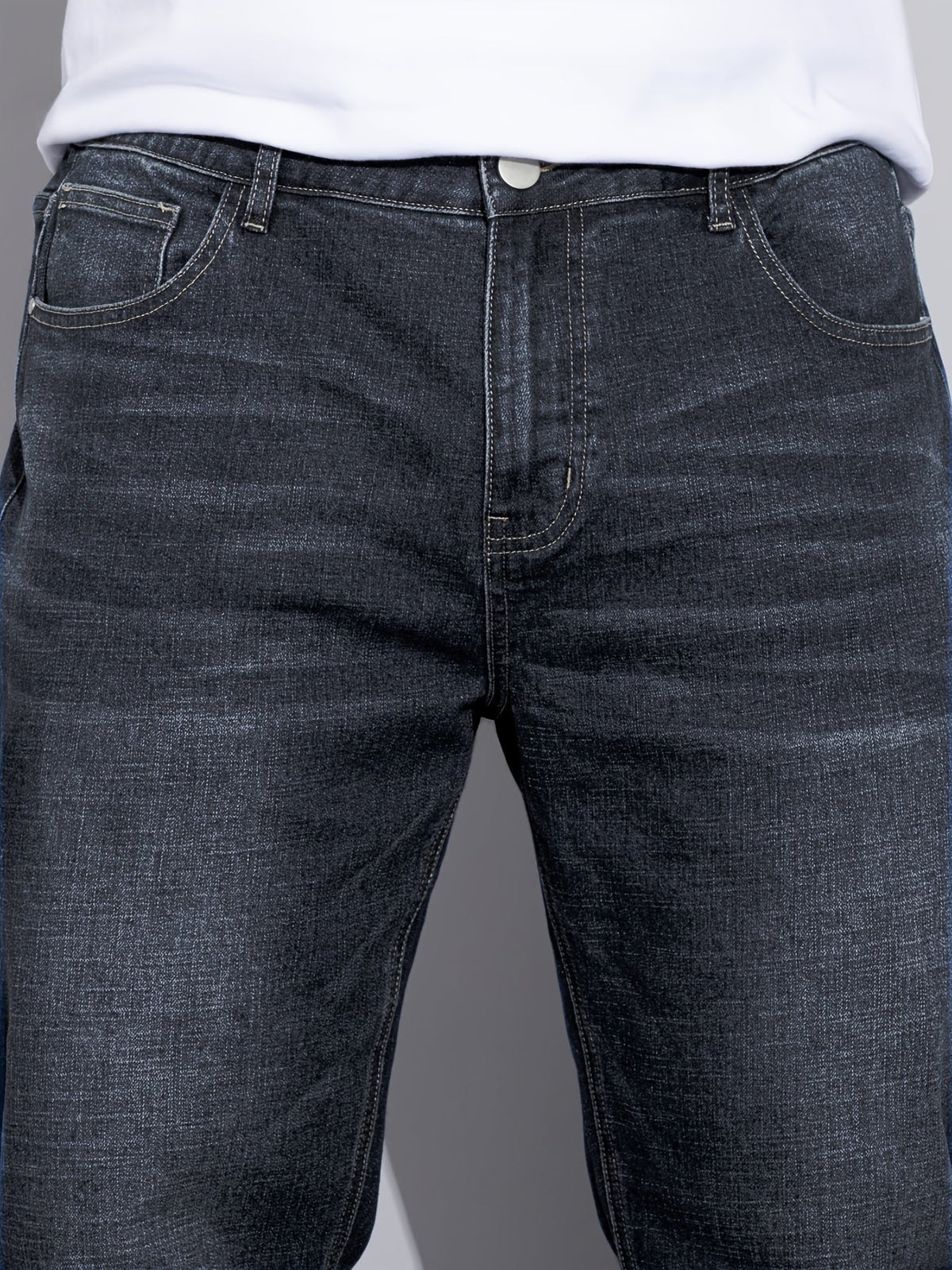 Straight-Leg Denim Jeans Men's Blue Washed Stretch – Casual, Office, Everyday, Gift