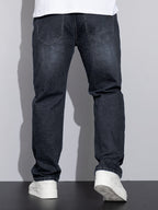 Straight-Leg Denim Jeans Men's Blue Washed Stretch – Casual, Office, Everyday, Gift