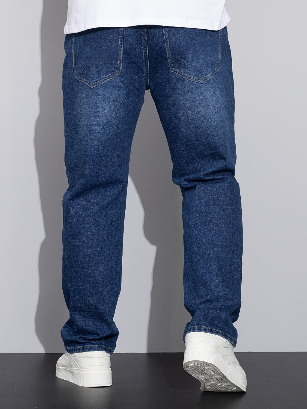 Straight-Leg Denim Jeans Men's Blue Washed Stretch – Casual, Office, Everyday, Gift