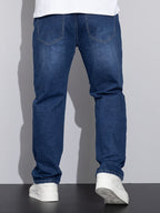 Straight-Leg Denim Jeans Men's Blue Washed Stretch – Casual, Office, Everyday, Gift