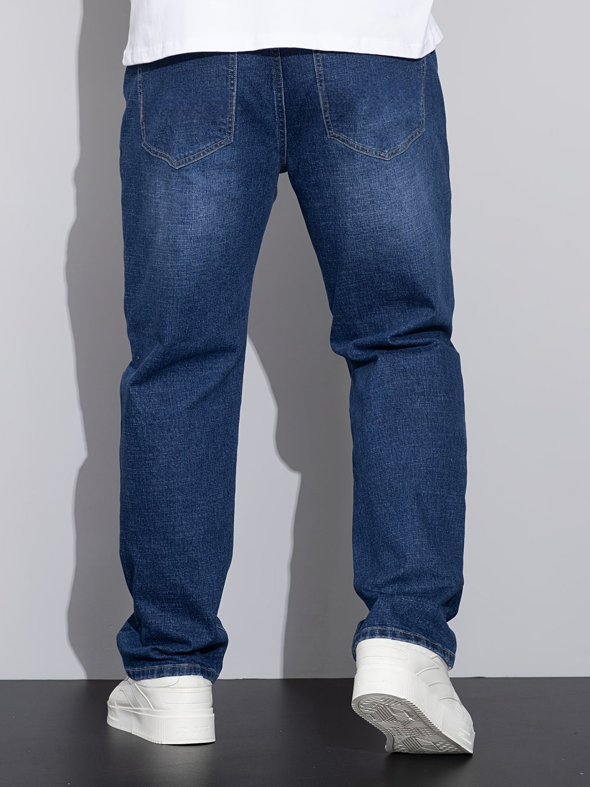 Straight-Leg Denim Jeans Men's Blue Washed Stretch – Casual, Office, Everyday, Gift
