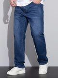 Straight-Leg Denim Jeans Men's Blue Washed Stretch – Casual, Office, Everyday, Gift
