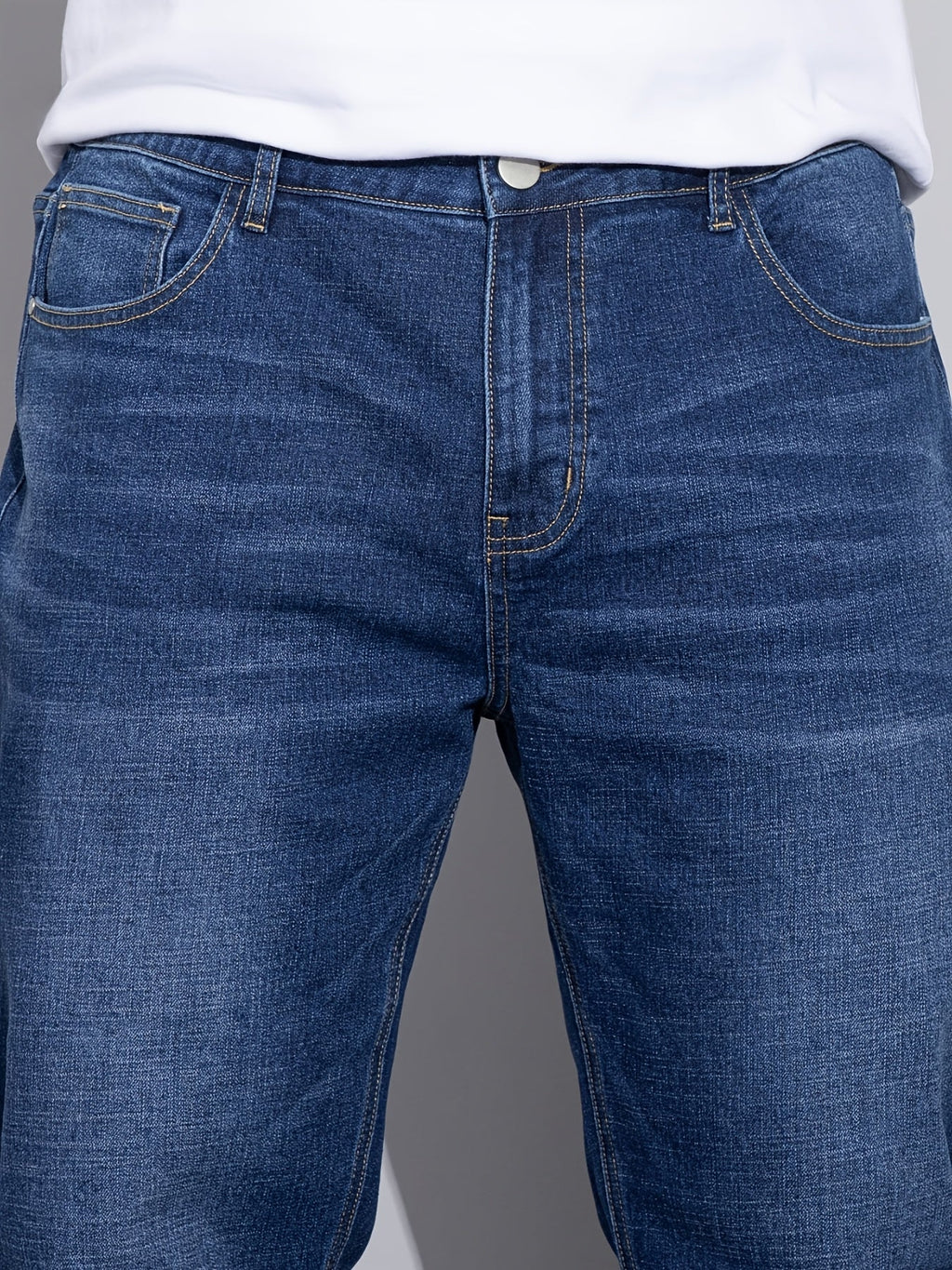 Straight-Leg Denim Jeans Men's Blue Washed Stretch – Casual, Office, Everyday, Gift