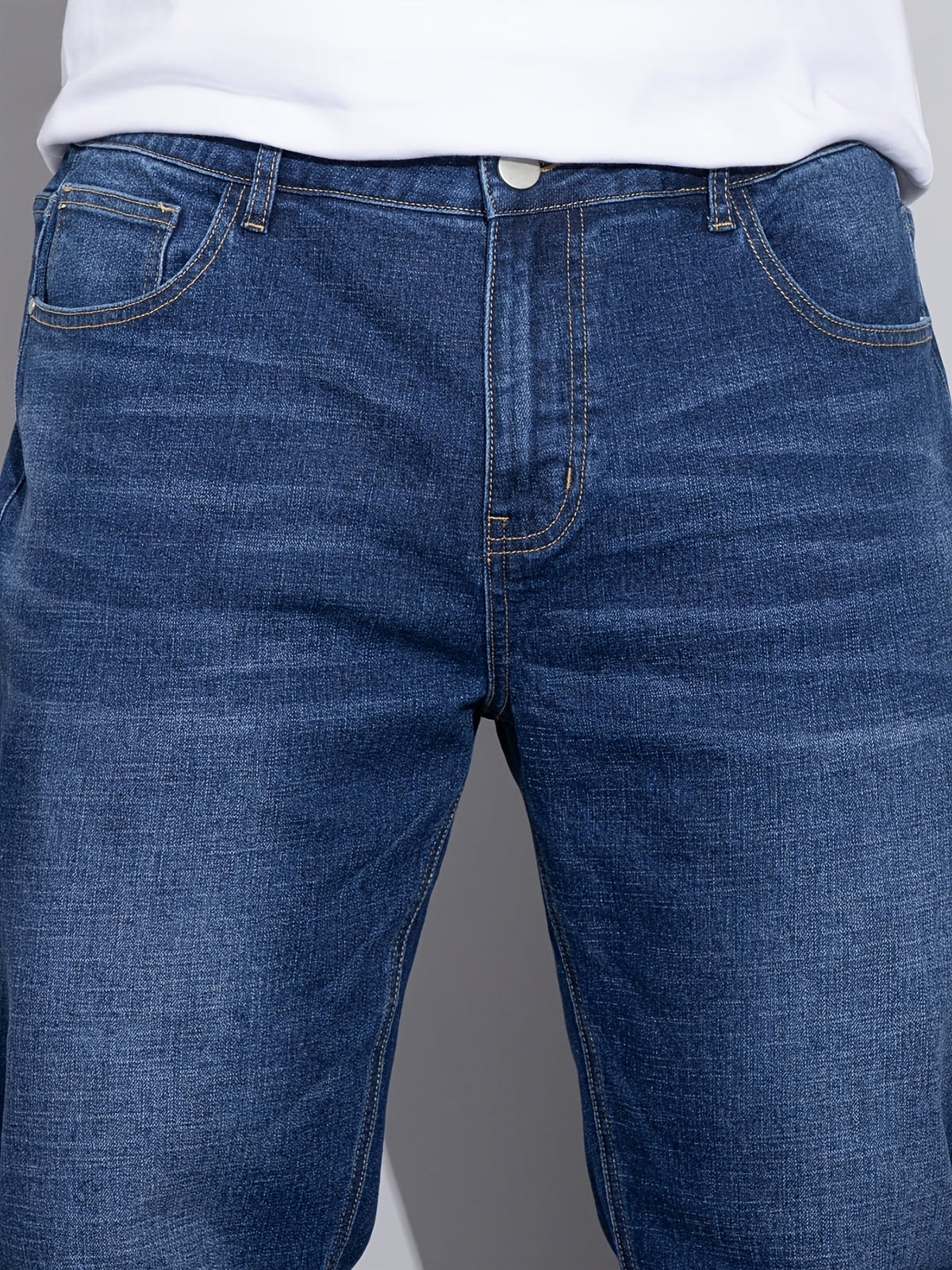 Straight-Leg Denim Jeans Men's Blue Washed Stretch – Casual, Office, Everyday, Gift