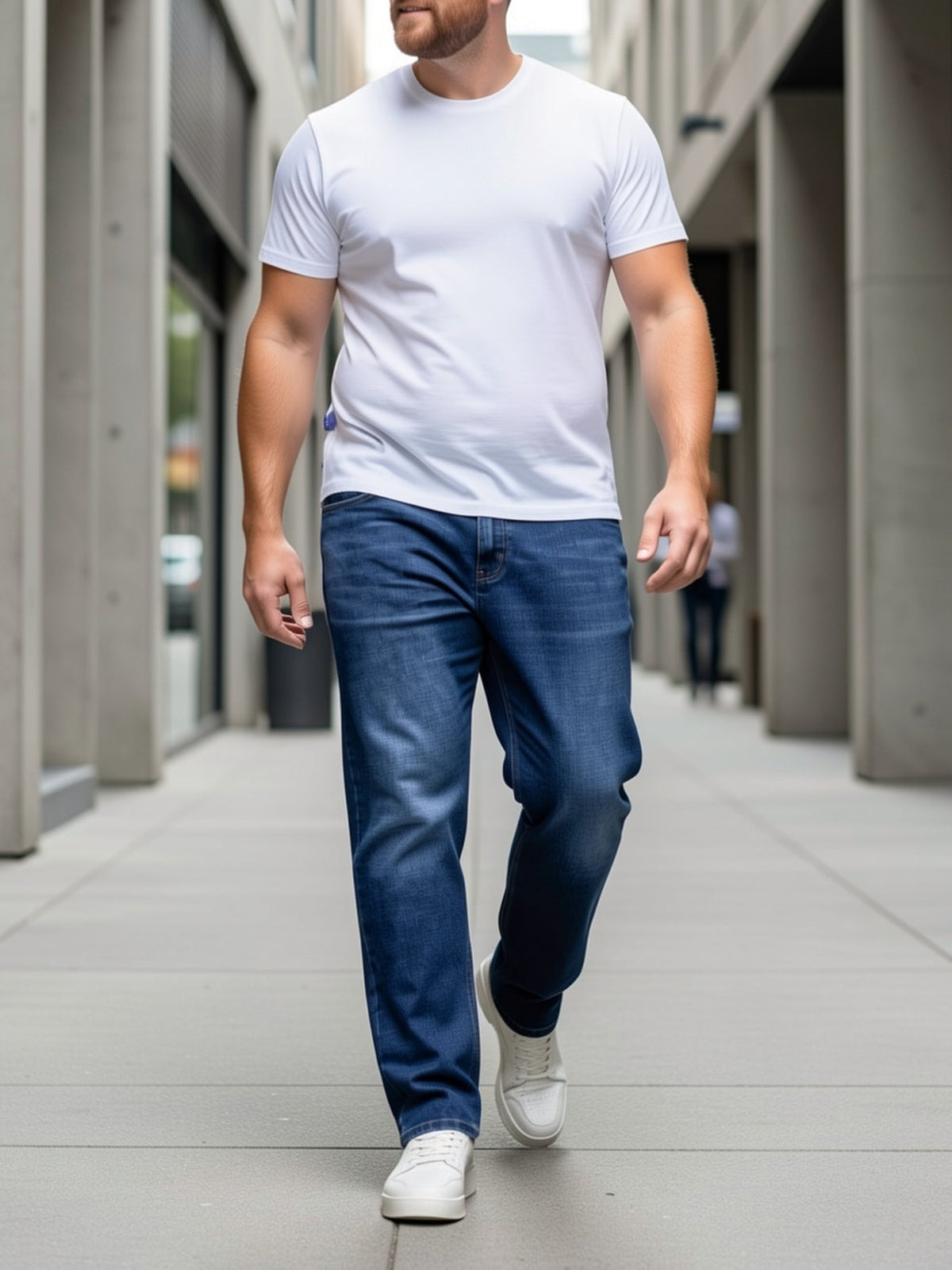 Straight-Leg Denim Jeans Men's Blue Washed Stretch – Casual, Office, Everyday, Gift