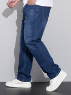 Straight-Leg Denim Jeans Men's Blue Washed Stretch – Casual, Office, Everyday, Gift