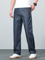 Straight-Leg Jeans Men's Relaxed Fit Denim Blue Mid-Rise Pants – Casual, Office, Everyday, Gift