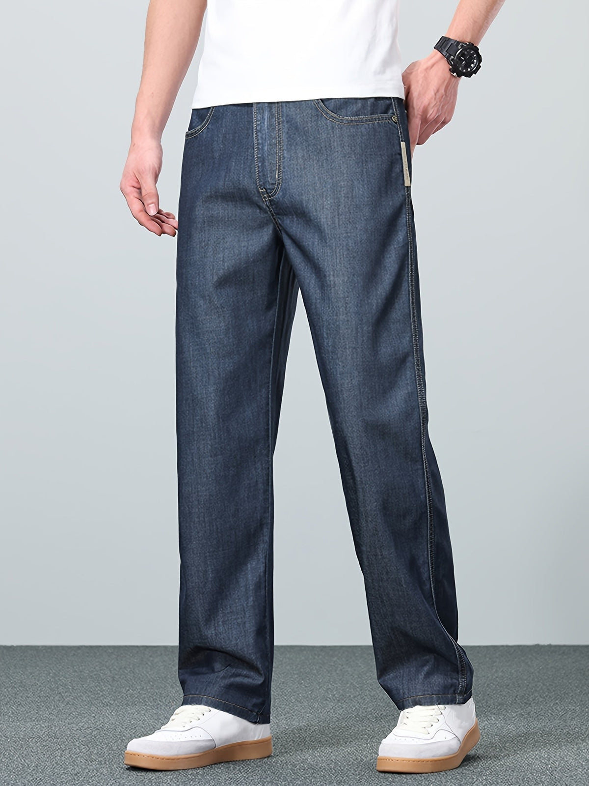 Straight-Leg Jeans Men's Relaxed Fit Denim Blue Mid-Rise Pants – Casual, Office, Everyday, Gift