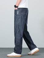 Straight-Leg Jeans Men's Relaxed Fit Denim Blue Mid-Rise Pants – Casual, Office, Everyday, Gift