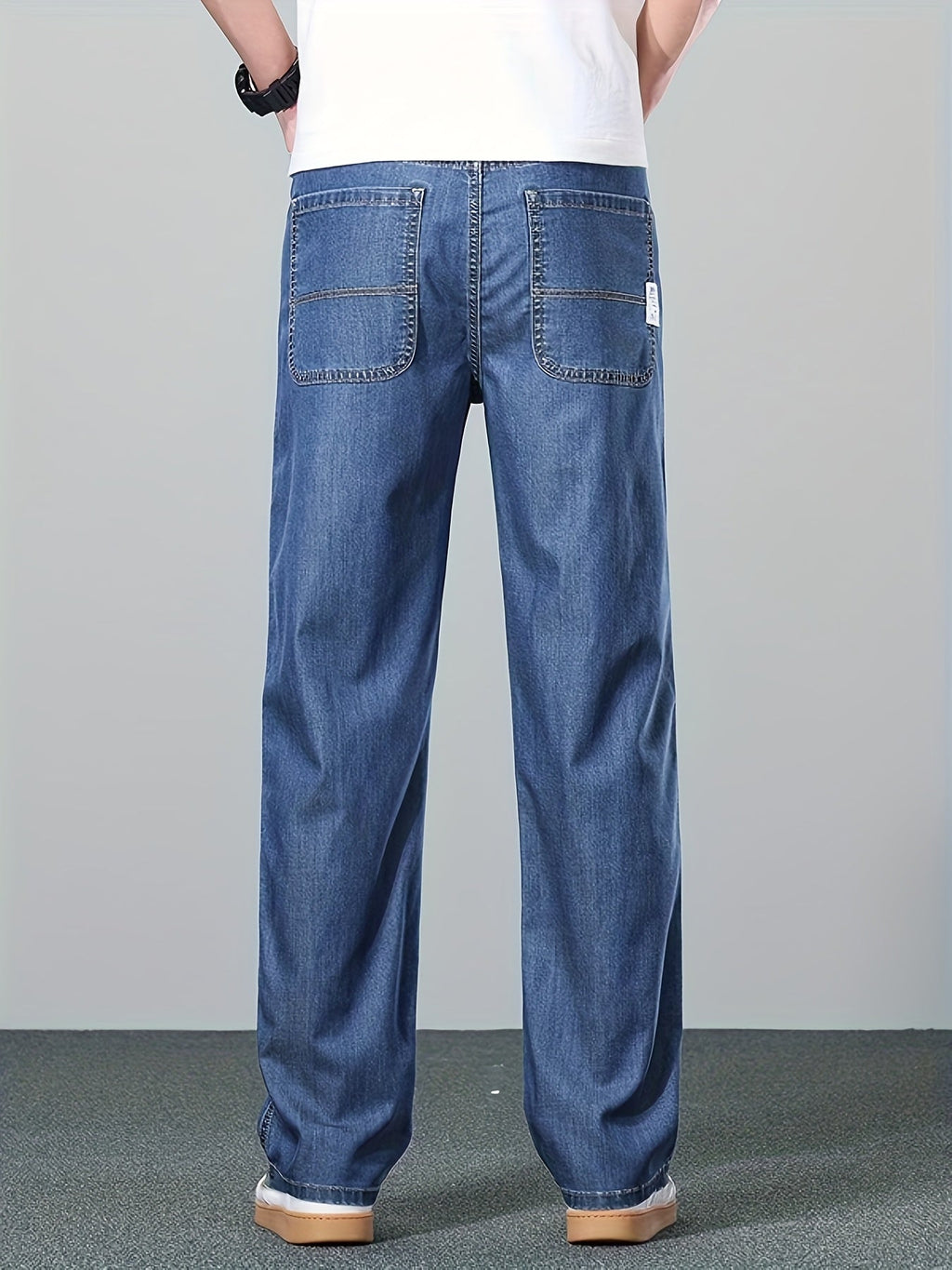 Straight-Leg Jeans Men's Relaxed Fit Denim Blue Mid-Rise Pants – Casual, Office, Everyday, Gift