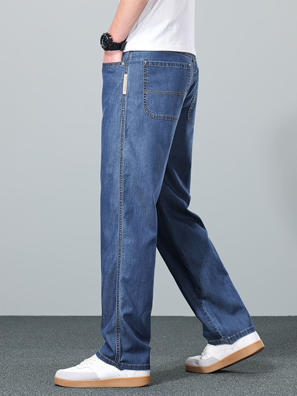 Straight-Leg Jeans Men's Relaxed Fit Denim Blue Mid-Rise Pants – Casual, Office, Everyday, Gift