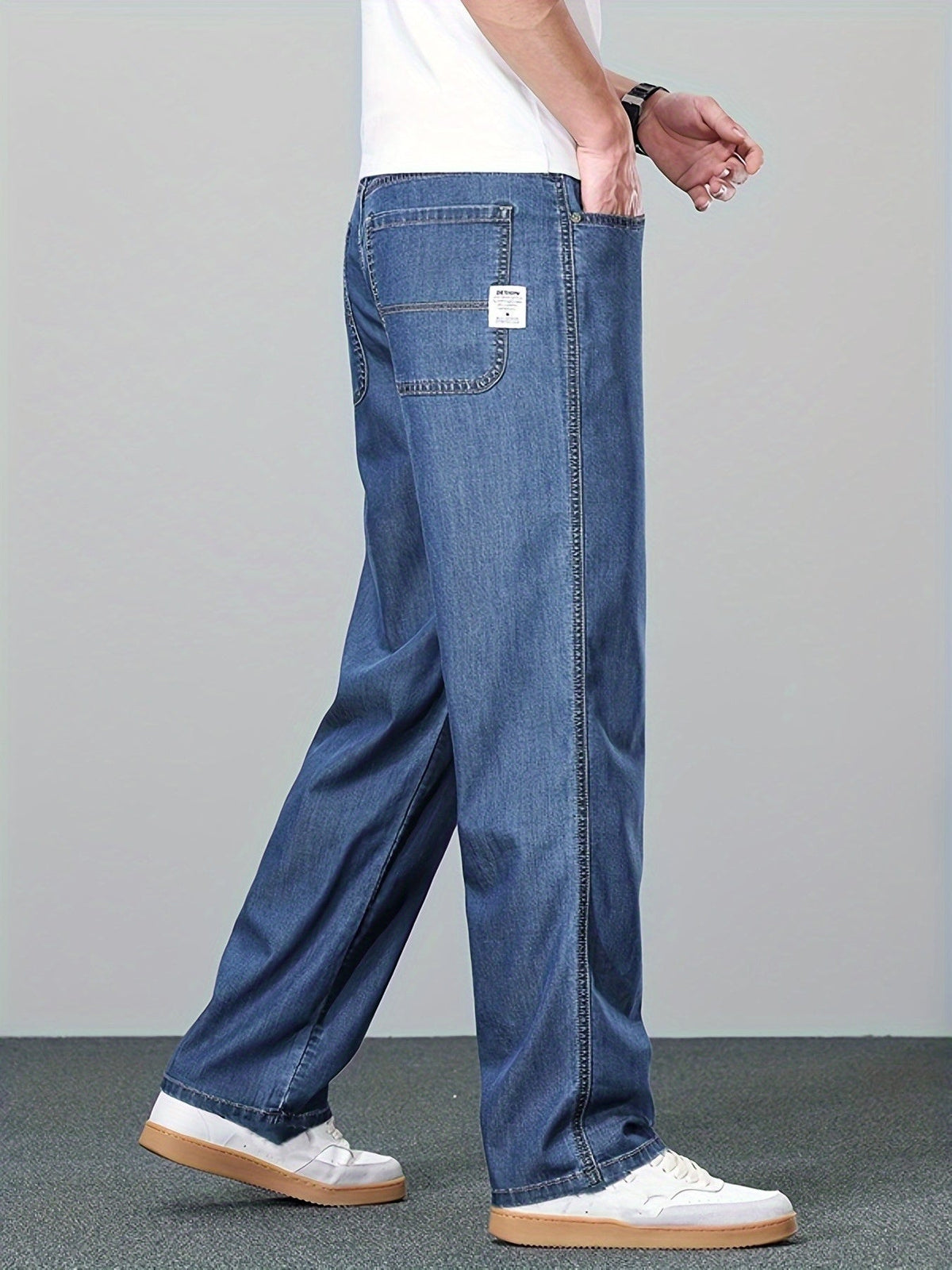 Straight-Leg Jeans Men's Relaxed Fit Denim Blue Mid-Rise Pants – Casual, Office, Everyday, Gift