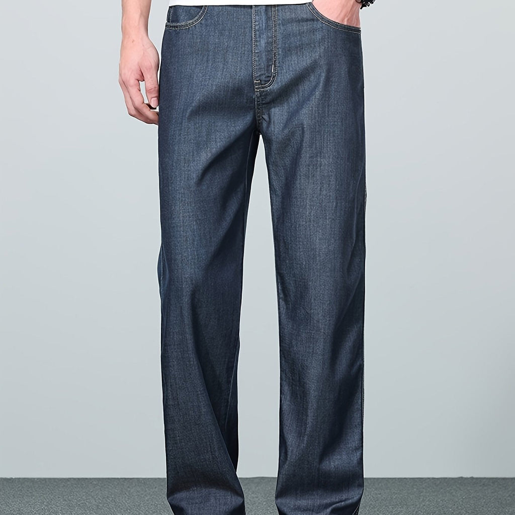 Straight-Leg Jeans Men's Relaxed Fit Denim Blue Mid-Rise Pants – Casual, Office, Everyday, Gift