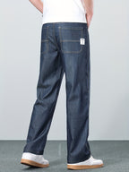 Straight-Leg Jeans Men's Relaxed Fit Denim Blue Mid-Rise Pants – Casual, Office, Everyday, Gift