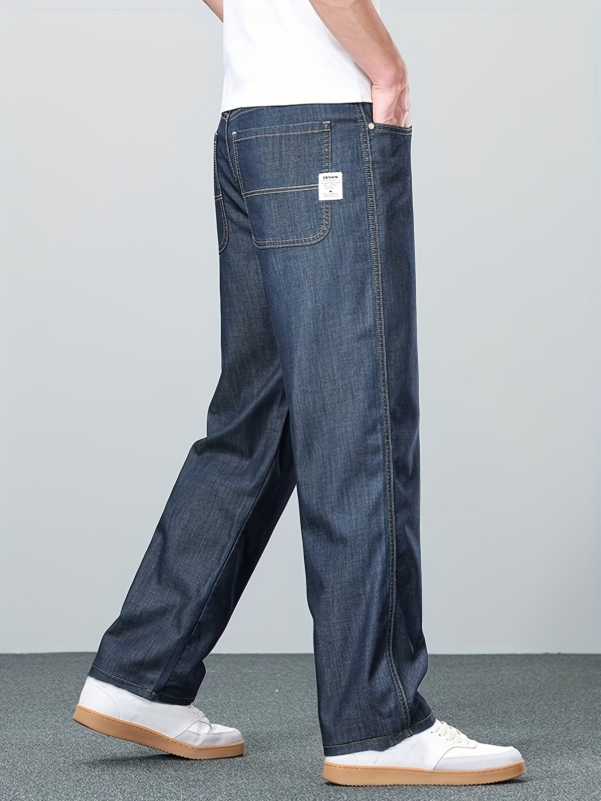 Straight-Leg Jeans Men's Relaxed Fit Denim Blue Mid-Rise Pants – Casual, Office, Everyday, Gift