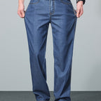 Straight-Leg Jeans Men's Relaxed Fit Denim Blue Mid-Rise Pants – Casual, Office, Everyday, Gift