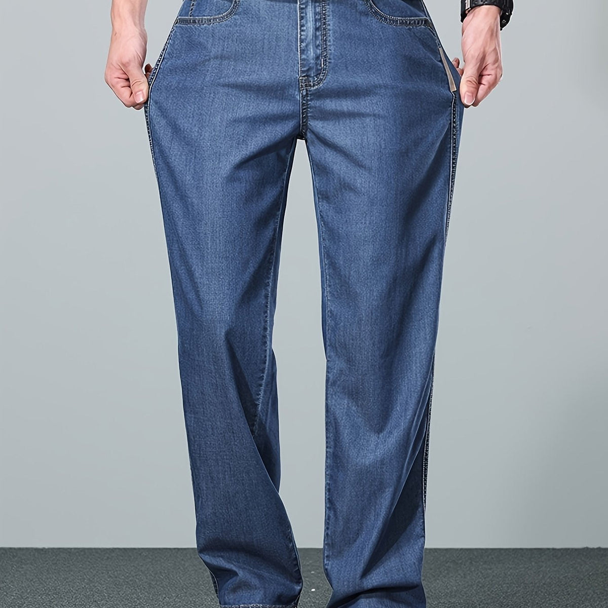 Straight-Leg Jeans Men's Relaxed Fit Denim Blue Mid-Rise Pants – Casual, Office, Everyday, Gift