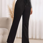 Straight-Leg Sweatpants Women's Gray Drawstring High Waist Wide-Leg Pants – Casual, Loungewear
