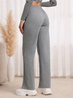 Straight-Leg Sweatpants Women's Gray Drawstring High Waist Wide-Leg Pants – Casual, Loungewear