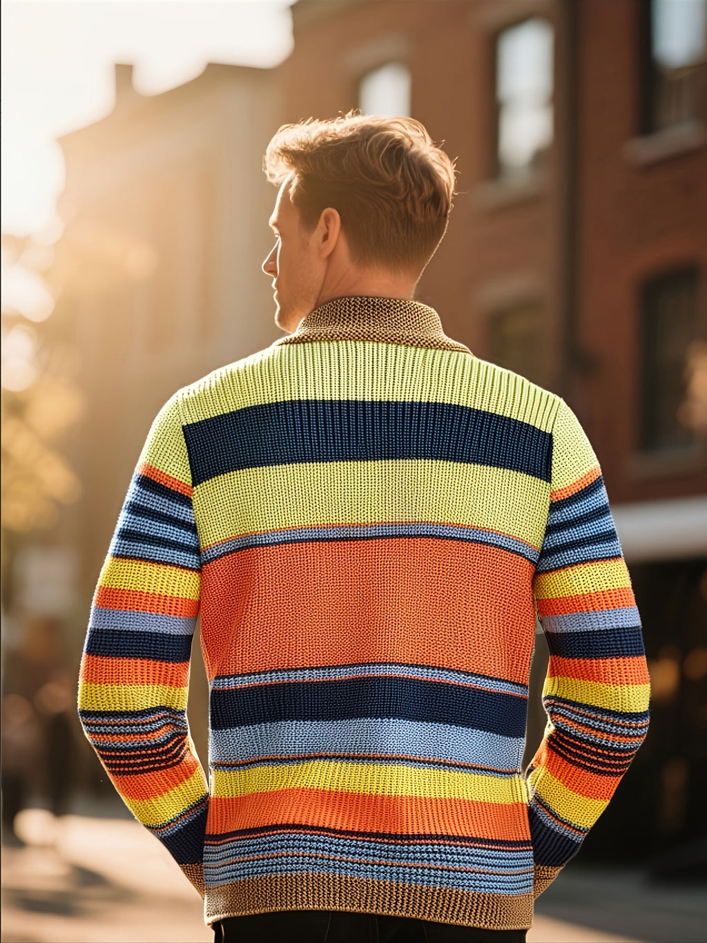 Striped Knit Cardigan Men's Shawl Collar Button-Up Sweater – Casual, Fall Layering