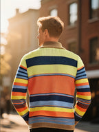Striped Knit Cardigan Men's Shawl Collar Button-Up Sweater – Casual, Fall Layering