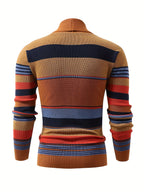 Striped Knit Cardigan Men's Shawl Collar Button-Up Sweater – Casual, Office · Faylori