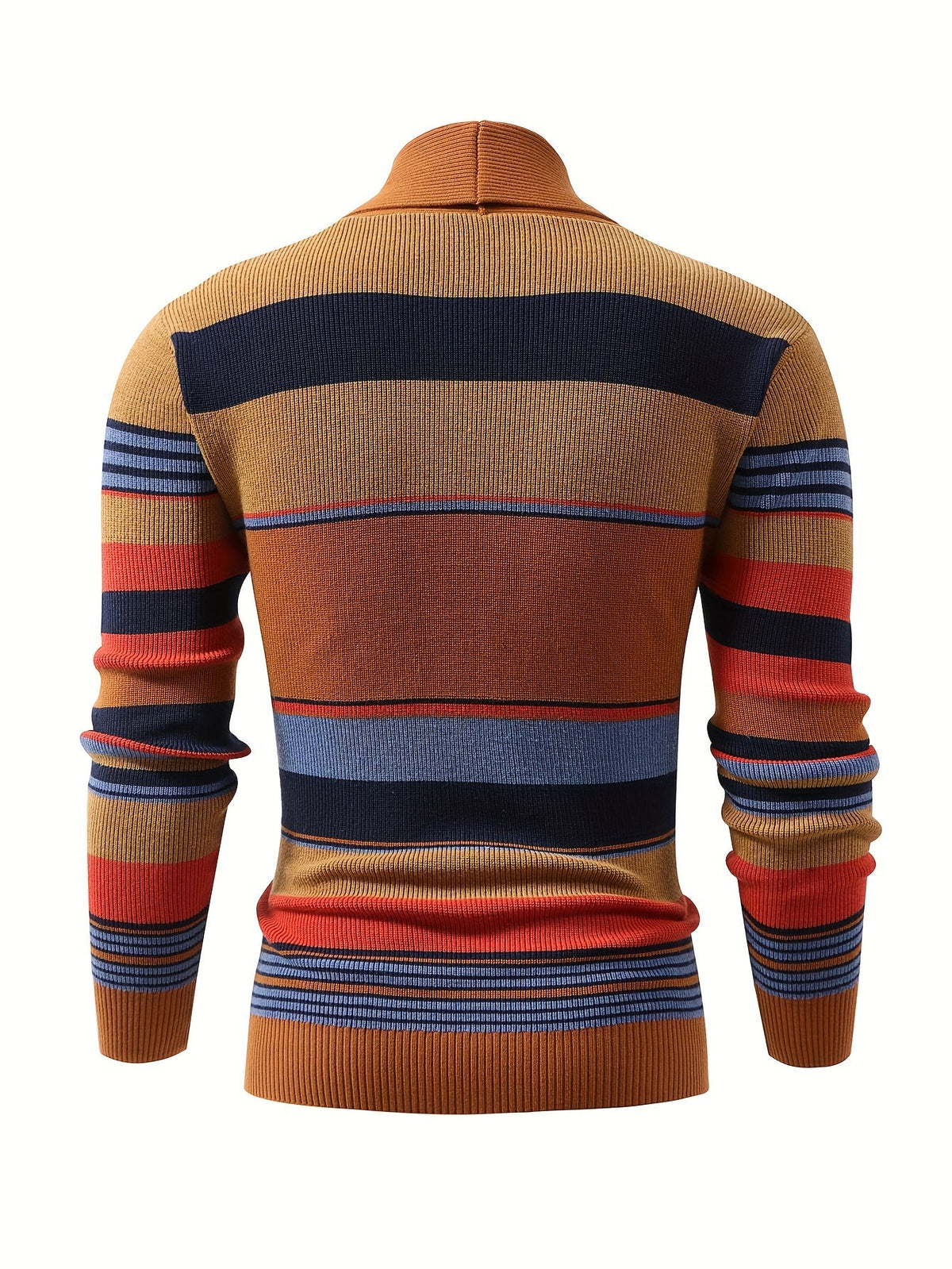 Striped Knit Cardigan Men's Shawl Collar Button-Up Sweater – Casual, Office · Faylori