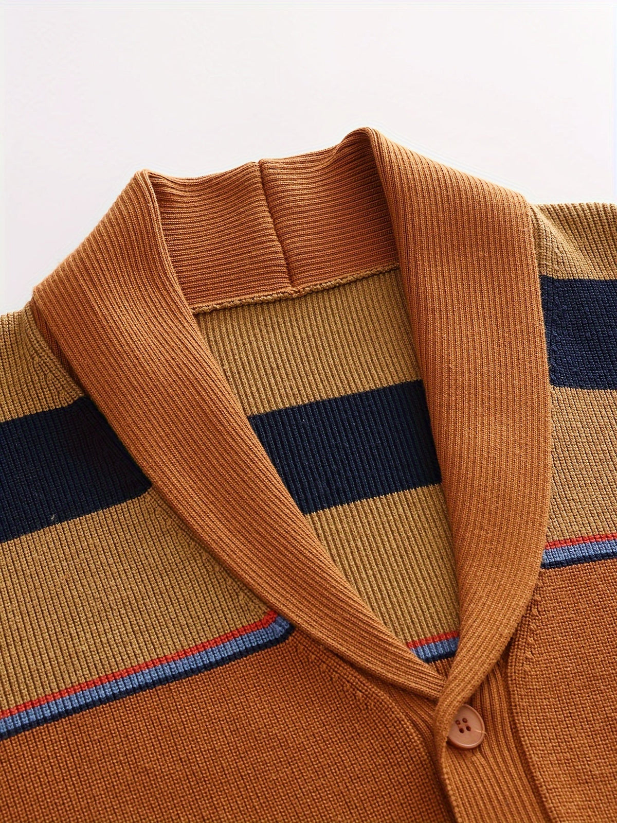 Striped Knit Cardigan Men's Shawl Collar Button-Up Sweater – Casual, Office · Faylori