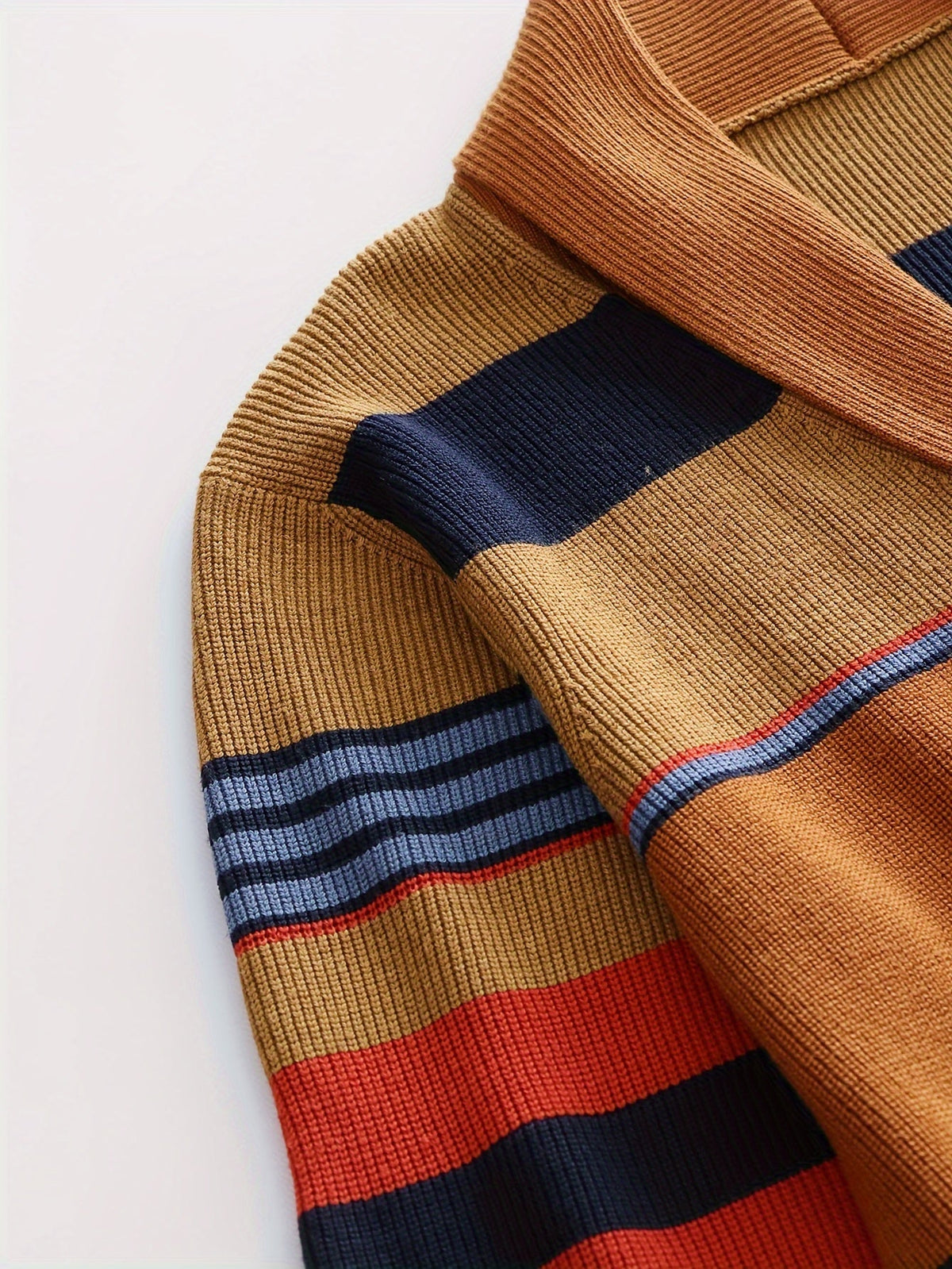 Striped Knit Cardigan Men's Shawl Collar Button-Up Sweater – Casual, Office · Faylori