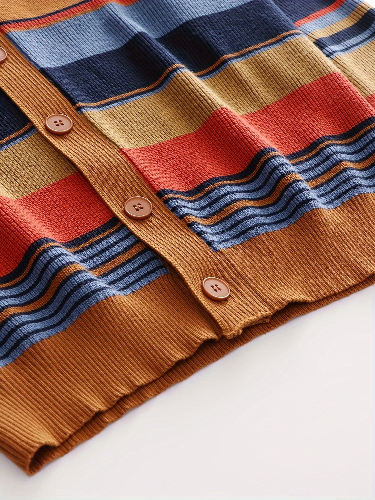 Striped Knit Cardigan Men's Shawl Collar Button-Up Sweater – Casual, Office · Faylori