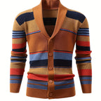 Striped Knit Cardigan Men's Shawl Collar Button-Up Sweater – Casual, Office · Faylori