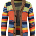 Striped Knit Cardigan Men's Shawl Collar Button-Up Sweater – Casual, Fall Layering