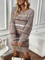 Striped Sweater Dress Women's Long Sleeve Knit Bodycon Crew Neck – Casual, Office, Holiday, Gift