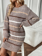 Striped Sweater Dress Women's Long Sleeve Knit Bodycon Crew Neck – Casual, Office, Holiday, Gift
