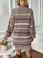 Striped Sweater Dress Women's Long Sleeve Knit Bodycon Crew Neck – Casual, Office, Holiday, Gift