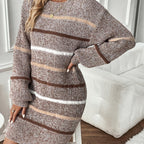Striped Sweater Dress Women's Long Sleeve Knit Bodycon Crew Neck – Casual, Office, Holiday, Gift