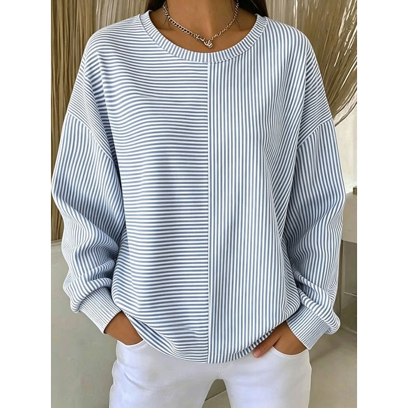Striped Sweatshirt Women's Oversized Relaxed Fit Long Sleeve Pullover – Casual, Everyday