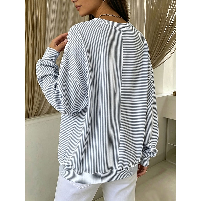 Striped Sweatshirt Women's Oversized Relaxed Fit Long Sleeve Pullover – Casual, Everyday