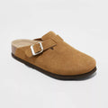 Suede Clog Mules Taupe Buckle Slip-On Cork Footbed – Casual, Everyday Comfort Shoes