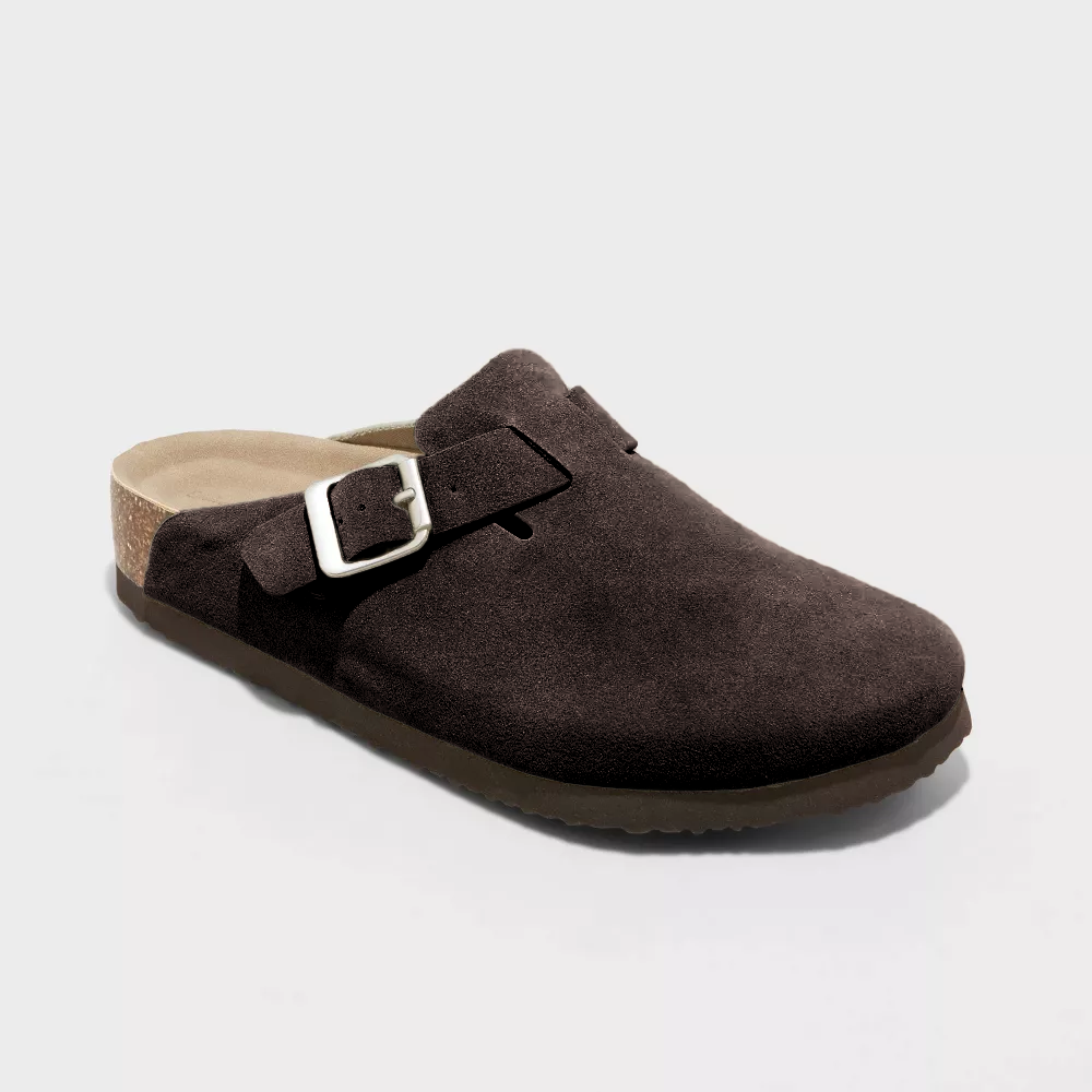 Suede Clog Mules Taupe Buckle Slip-On Cork Footbed – Casual, Everyday Comfort Shoes